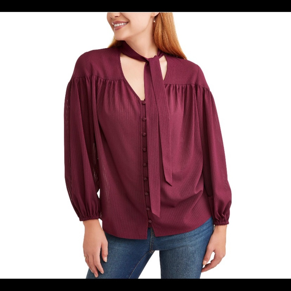 Time and Tru Women’s Tie Front Top, Relaxed Fit